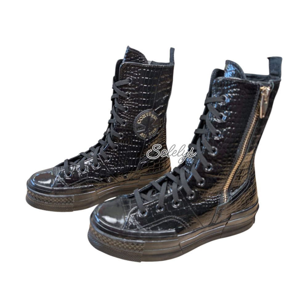 Converse Chuck 70 Plus XHI Calf High Platform Black Croc Custom Laced Sneaker 7 - Picture 4 of 10
